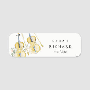 Elegant Watercolor Violin Musician Music Teacher Name Tag