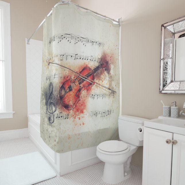 Elegant Watercolor Violin Rust Cream Black (In Situ)
