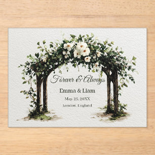 Elegant Watercolor Wedding Arch with White Flowers Acrylic Invitations