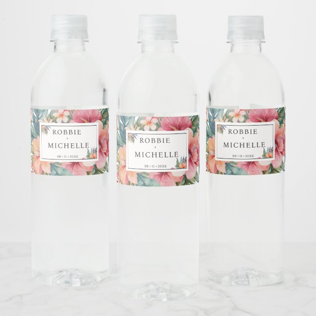 Elegant Watercolor Wedding Floral Boho Water Bottle Label (Bottles)