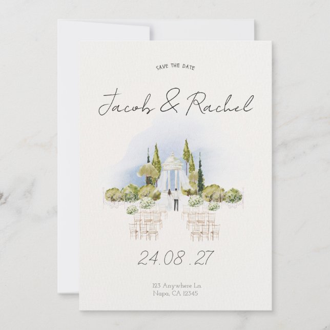 Elegant Watercolor Wedding Invitation (Front)