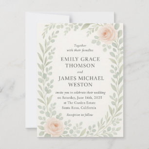 Elegant Watercolor Wedding Invitation with Botanic Postcard