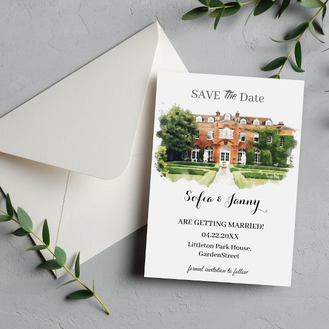 Elegant Watercolor Wedding Venue Sketch Save The Date (Elegant Watercolor Wedding Venue Sketch Save The Date)