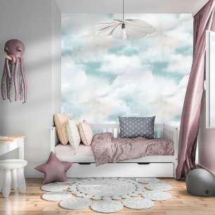 Elegant Watercolor Whimsical Clouds Blue Wallpaper
