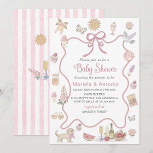 Elegant  Watercolor Whimsical Summer Doodles Baby  Invitation