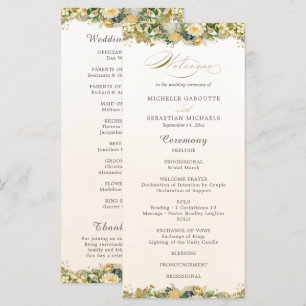 Elegant Watercolor White Floral Gold Wedding Program