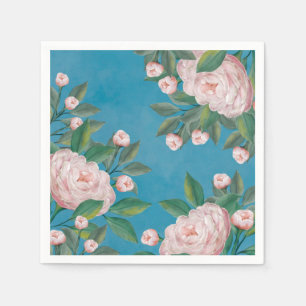 Elegant Watercolor White Floral Peonies Flowers Napkin