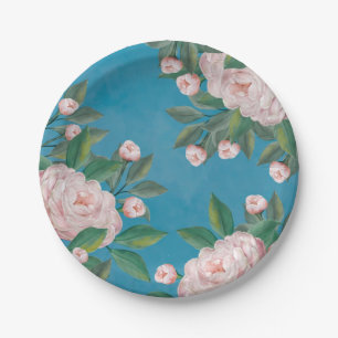 Elegant Watercolor White Floral Peonies Flowers Paper Plate