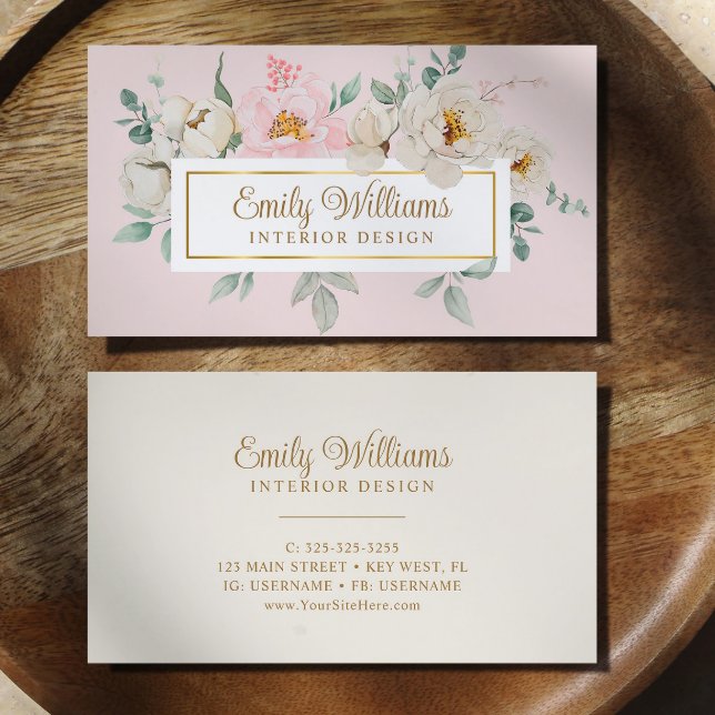 Elegant Watercolor White Flowers Business Card (Creator Uploaded)