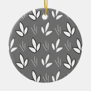 Elegant Watercolor White Flowers Grey Ceramic Ornament