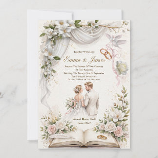 Elegant Watercolor White Magnolia & Blush Pink Ros Invitation