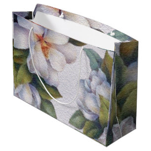 Elegant Watercolor White Magnolia Flower Large Gift Bag
