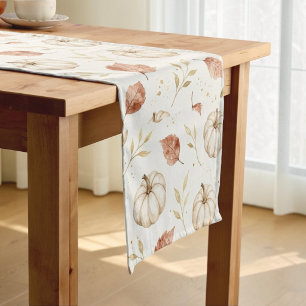 Elegant Watercolor White Pumpkin Thanksgiving Short Table Runner