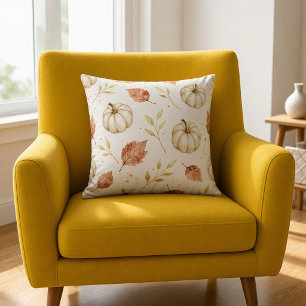 Elegant Watercolor White Pumpkin Thanksgiving Throw Pillow