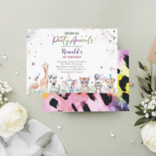 Elegant Watercolor wild child safari animals 1St B Invitation