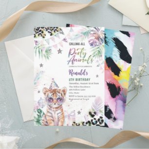 Elegant Watercolor wild child safari animals 2Th B Invitation