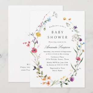 Elegant Watercolor Wild Flowers Baby Shower Invitation