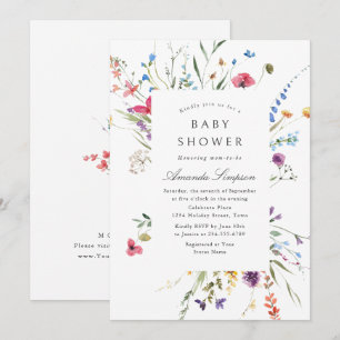 Elegant Watercolor Wild Flowers Baby Shower Invitation