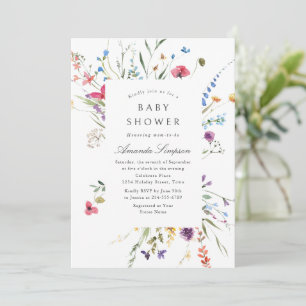Elegant Watercolor Wild Flowers Baby Shower Invitation