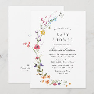 Elegant Watercolor Wild Flowers Baby Shower Invitation
