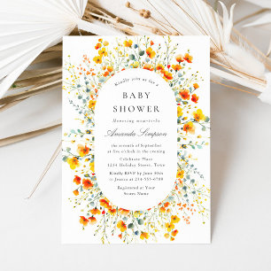 Elegant Watercolor Wild Flowers Baby Shower Invitation