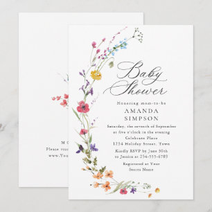 Elegant Watercolor Wild Flowers Baby Shower Invitation