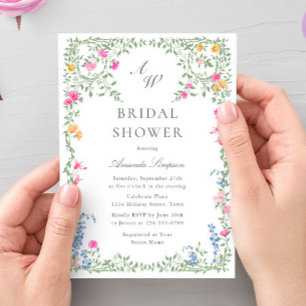 Elegant Watercolor Wild Flowers Bridal Shower Invitation