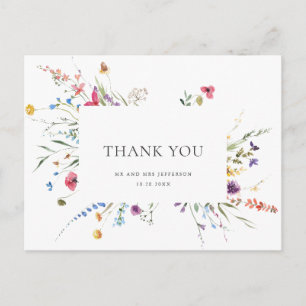 Elegant Watercolor Wild Flowers Floral Thank You Postcard