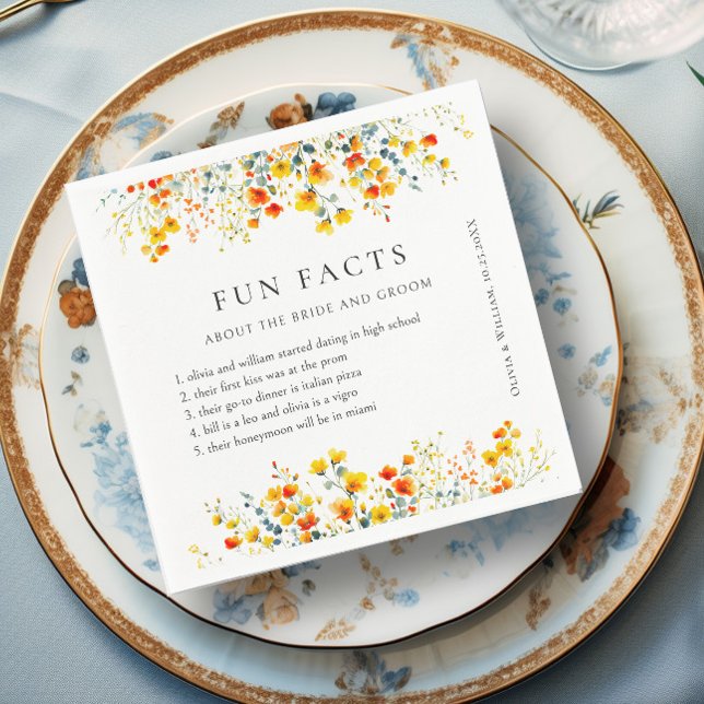 Elegant Watercolor Wild Flowers Floral Wedding Napkin (Creator Uploaded)