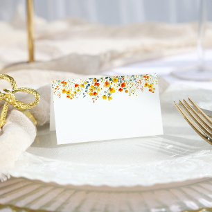 Elegant Watercolor Wild Flowers Floral Wedding Place Card