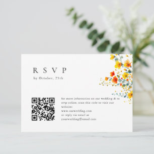 Elegant Watercolor Wild Flowers Floral Wedding QR  RSVP Card