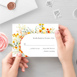 Elegant Watercolor Wild Flowers Floral Wedding RSVP Card