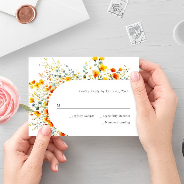 Elegant Watercolor Wild Flowers Floral Wedding RSVP Card (Creator Uploaded)