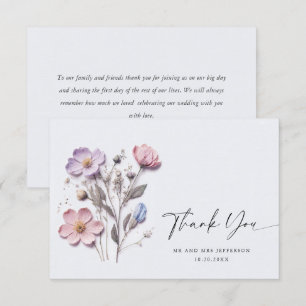 Elegant Watercolor Wild Flowers Floral Wedding Thank You Card