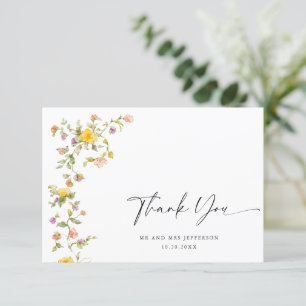 Elegant Watercolor Wild Flowers Floral Wedding Thank You Card