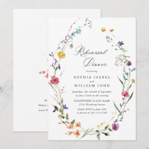 Elegant Watercolor Wild Flowers Rehearsal Dinner Invitation