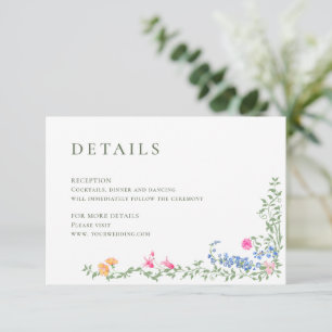 Elegant Watercolor Wild Flowers Wedding Details Enclosure Card