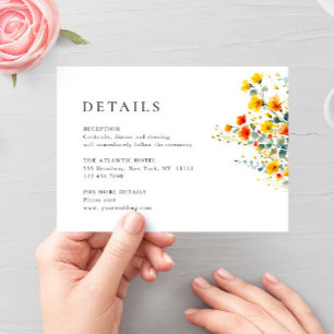 Elegant Watercolor Wild Flowers Wedding Details Enclosure Card
