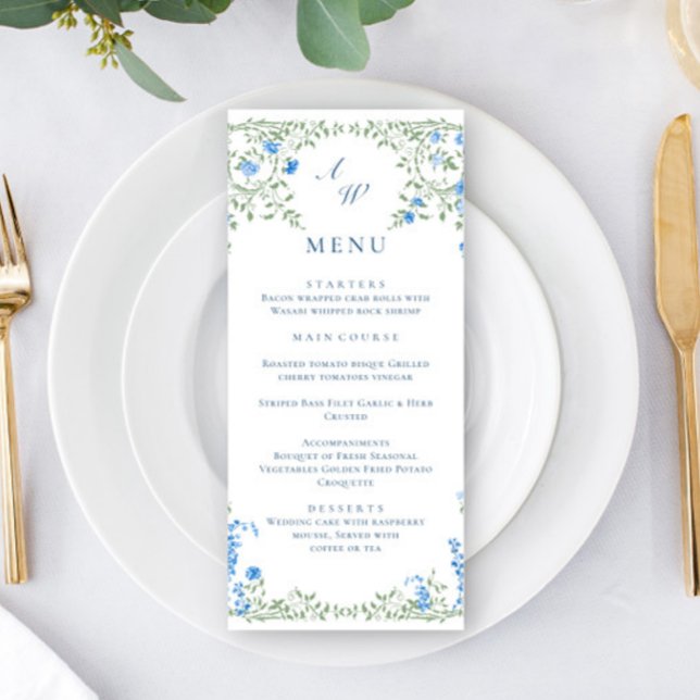 Elegant Watercolor Wild Flowers Wedding Dinner Menu (Creator Uploaded)