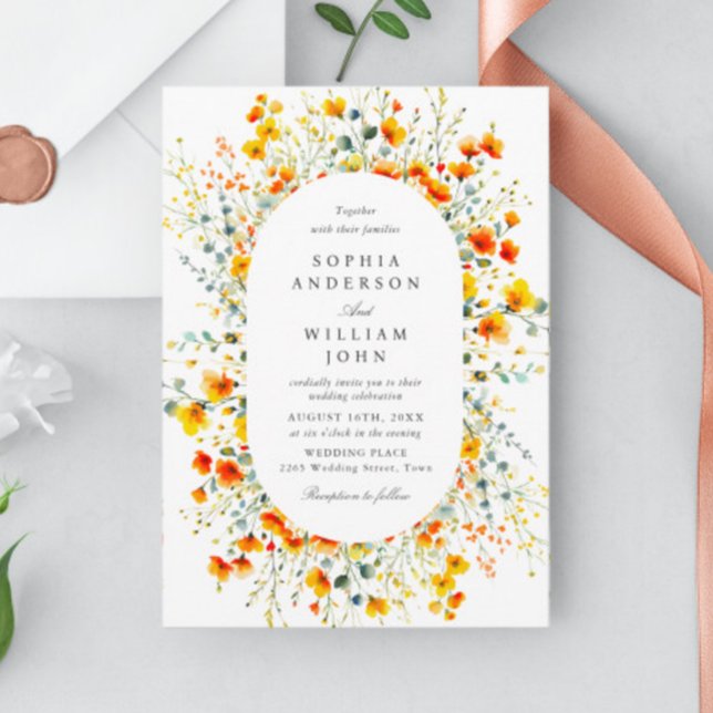 Elegant Watercolor Wild Flowers Wedding Invitation (Creator Uploaded)