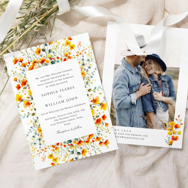 Elegant Watercolor Wild Flowers Wedding Invitation (Creator Uploaded)