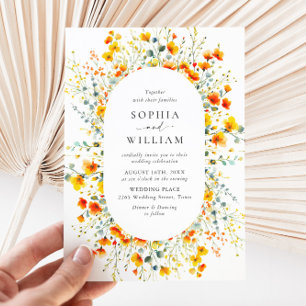 Elegant Watercolor Wild Flowers Wedding Invitation