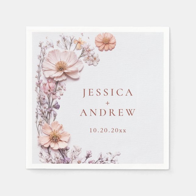 Elegant Watercolor Wild Flowers Wedding Napkin (Front)