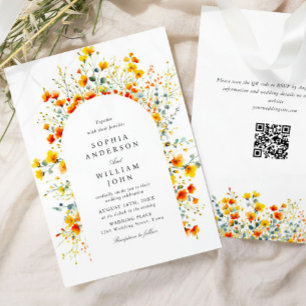 Elegant Watercolor Wild Flowers Wedding QR code Invitation