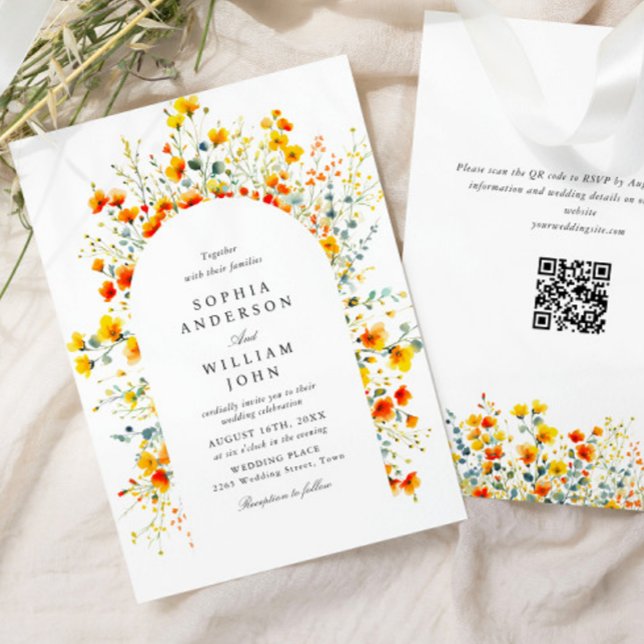 Elegant Watercolor Wild Flowers Wedding QR code Invitation (Creator Uploaded)