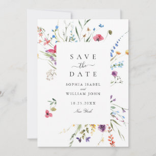 Elegant Watercolor Wild Flowers Wedding Save The Date