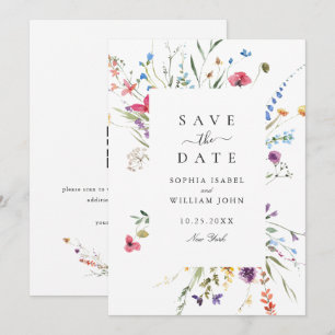 Elegant Watercolor Wild Flowers Wedding Save The Date