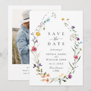 Elegant Watercolor Wild Flowers Wedding Save The Date