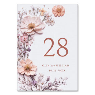 Elegant Watercolor Wild Flowers Wedding Table Number