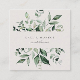 Elegant Watercolor Wild Foliage Sandy Beige Square Business Card